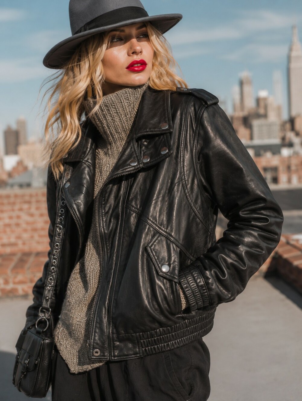 LEATHER COTTAGE - Vintage Genuine Leather Black Womens Bomber Motorcycle Jacket